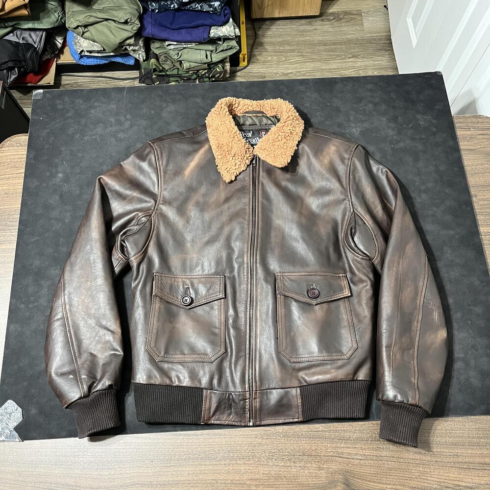 Real Leather Jacket Vintage A-2 Bomber Sherpa Collar Quilted Insulated Shearling